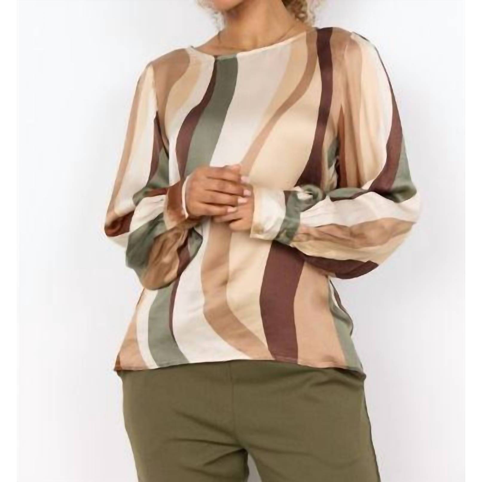 New Soya Concept Long Sleeve Ines 1 Blouse In Olive Combi